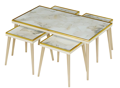 Elegantes weißes Wohnzimmer-Set aus Holz und Edelstahl