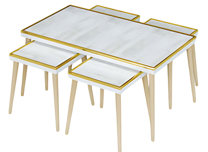 Elegantes Wohnzimmer-Set in Weiß aus Holz und Edelstahl