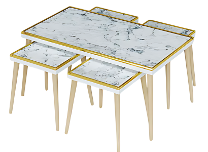 Elegantes weißes Wohnzimmer-Set aus Holz und Edelstahl