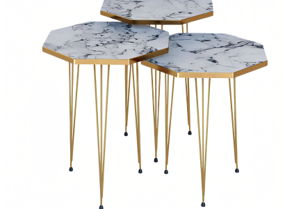 Elegantes weißes Couchtisch-Set aus Metall im modernen Design