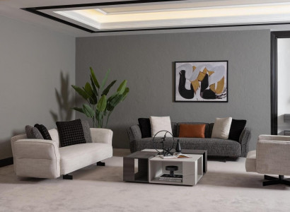 Moderner 3-teiliger Wohnzimmer Set aus Textil in Beige und Grau