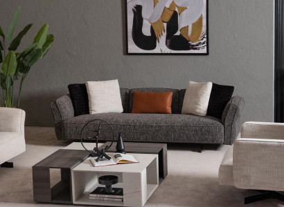 Graues 4-Sitzer-Sofa aus Holz und Textil modern