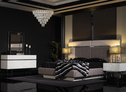 Elegantes weißes Schlafzimmermöbelset aus Holz und Glas