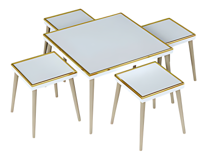 Elegantes weißes Wohnzimmer-Set aus Holz und Edelstahl im modernen