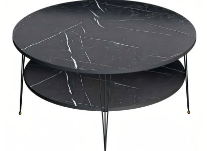 Eleganter schwarzer Couchtisch aus Holz mit Edelstahl-Design