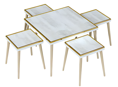 Weiße Holz- und Edelstahl-Couchtisch mit Beistelltischen im modernen