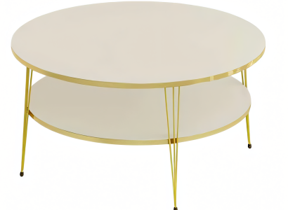 Eleganter Beigefarbener Couchtisch aus Holz mit Edelstahl-Details