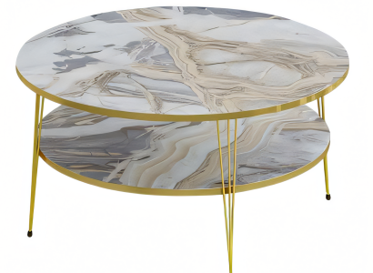 Moderner mehrfarbiger Couchtisch aus Holz und Edelstahl