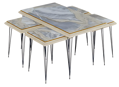 Grauer MDF Edelstahl Couchtisch mit Beistelltischen modern