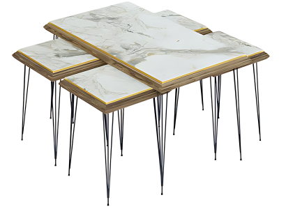 Eleganter weißer Couchtisch mit Beistelltischen aus MDF und Edelstahl