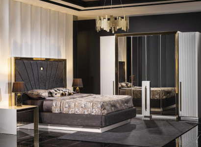 Elegantes weißes Holz-Möbelset für Schlafzimmer mit Bett, Nachttischen