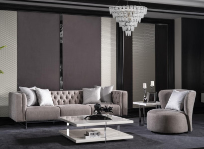 Moderner 2-teiliges Wohnzimmer Set aus Textil in Beige
