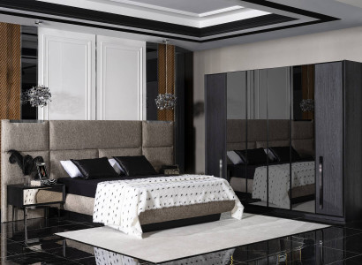 Design Komplett Möbel Moderne Schlafzimmer Bett 2x Nachttische Kleiderschrank
