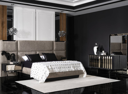 Elegantes graues Schlafzimmermöbel-Set aus Holz und Glas