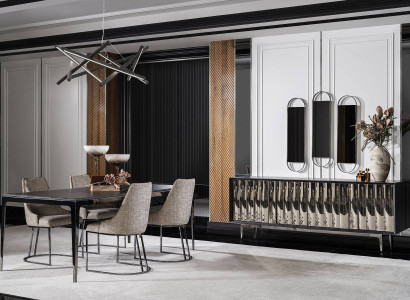 Elegantes schwarzes Esszimmer Set aus Holz mit Tisch, Stühlen