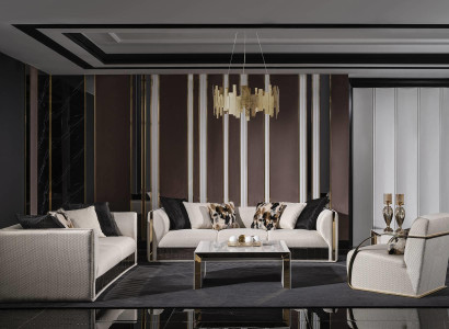 Modernes weißes Wohnzimmer Set aus Holz und Textil