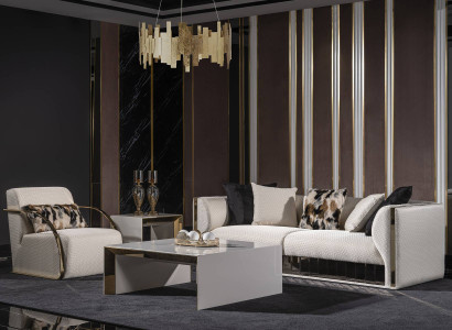 Modernes weißes Wohnzimmer Set aus Holz und Textil
