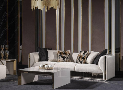 Modernes weißes Wohnzimmer Set mit 4-Sitzer-Sofa und Couchtisch