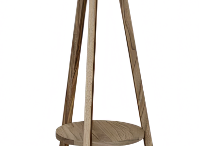 Moderne blaue Stehlampe mit Regal aus Holz