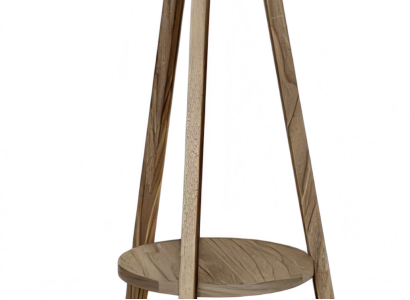 Elegante lila Holz Stehlampe mit Regal modern