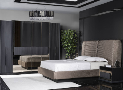 Grau Holz Schlafzimmer-Set modern mit Bett, Nachttischen