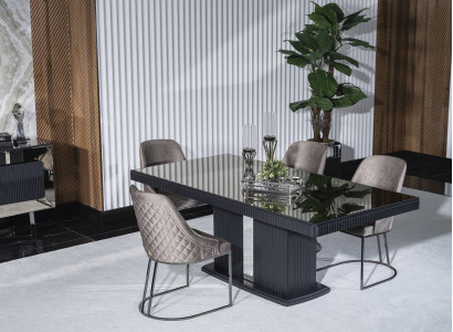 Elegantes Graues Esszimmer Set aus Holz mit modernen Stühlen