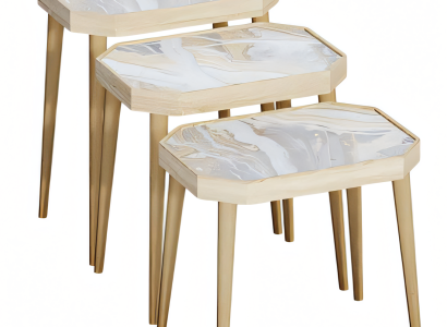 Beistelltisch Holz Beige Modern Elegant Set von drei