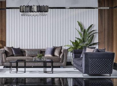 Grau Textilholz Wohnzimmer Set 2-teilig Modernes Sofa Ensemble