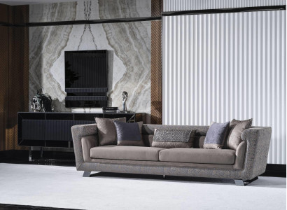 Graues 4-Sitzer-Sofa aus Holz und Textil modernes Design