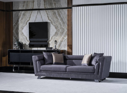 Graues Holz-Textil 3-Sitzer-Sofa modernes elegantes Wohnzimmermöbel