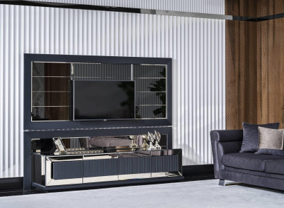 Modernes Grau Holz TV-Set mit Schrank und Panel