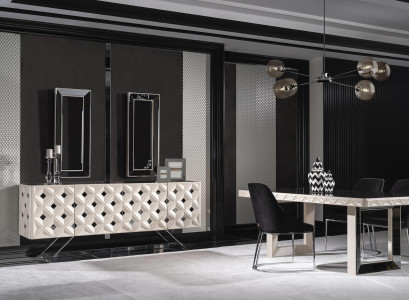 Weißes Sideboard mit Spiegel aus Holz und Glas im modernen Stil