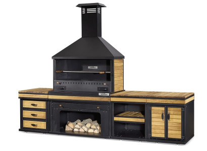 Elegante Außenküche in Schwarz aus Holz und Edelstahl