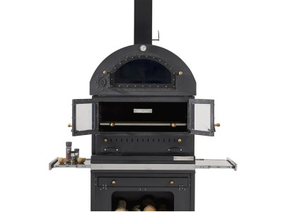 Eleganter Grillkamin aus Edelstahl in Schwarz für Garten und Terrasse