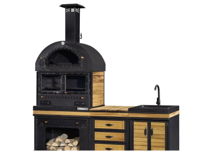 Moderne Außenküche aus Edelstahl in Schwarz