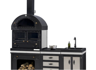 Moderne Außenküche aus Edelstahl in Schwarz