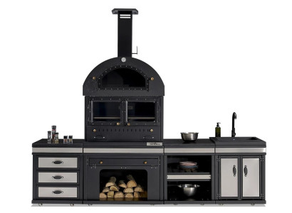 Moderne Außenküche aus Edelstahl in Schwarz