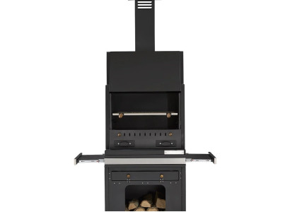Schwarzer Edelstahl Grillkamin modern für Garten und Terrasse