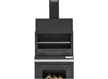 Schwarzer Edelstahl Grillkamin im modernen Design für Garten