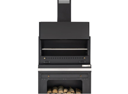 Eleganter Grillkamin aus Edelstahl in Schwarz für Garten und Terrasse