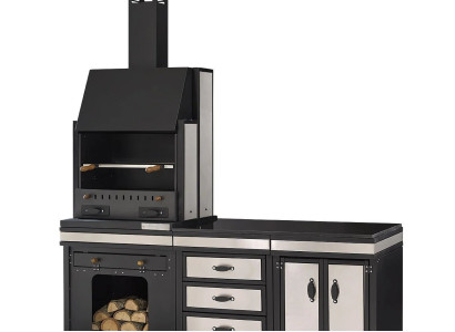 Moderne Außenküche aus Edelstahl in Schwarz