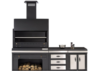 Moderne Außenküche aus Edelstahl in Schwarz