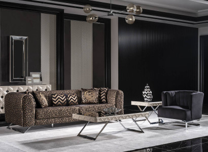 Elegantes 4-Sitzer-Sofa und Sessel aus Holz und Textil in Schwarz
