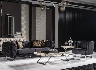 Schwarzes Holz-Textil 3-Sitzer Sofa modernes Design