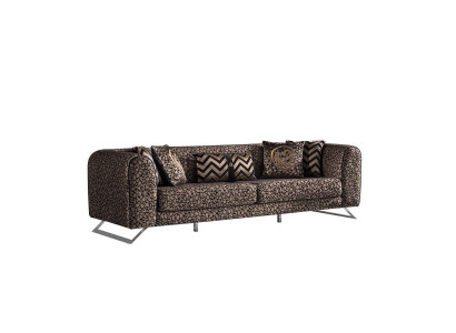 Elegantes braunes 4-Sitzer-Sofa aus Holz und Textil
