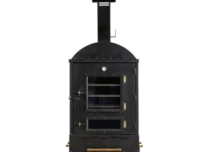 Gartenofen in Schwarz aus Holz und Edelstahl modern robust