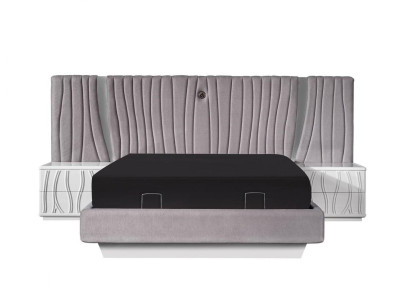 Modern Weißes Holzbett mit Nachttischen im eleganten Design