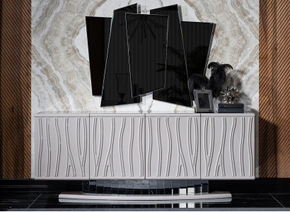 Elegantes Weißes Holz- und Glasmöbel-Set für Esszimmer mit Sideboard