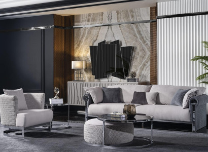Grau Textil Sofa und Sessel Set modern Wohnzimmermöbel