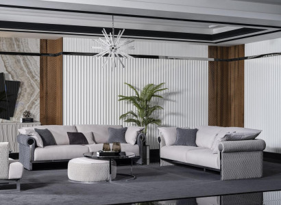 Grau Textil-Sofagarnitur 4+3 Sitzer modern Wohnzimmer Set